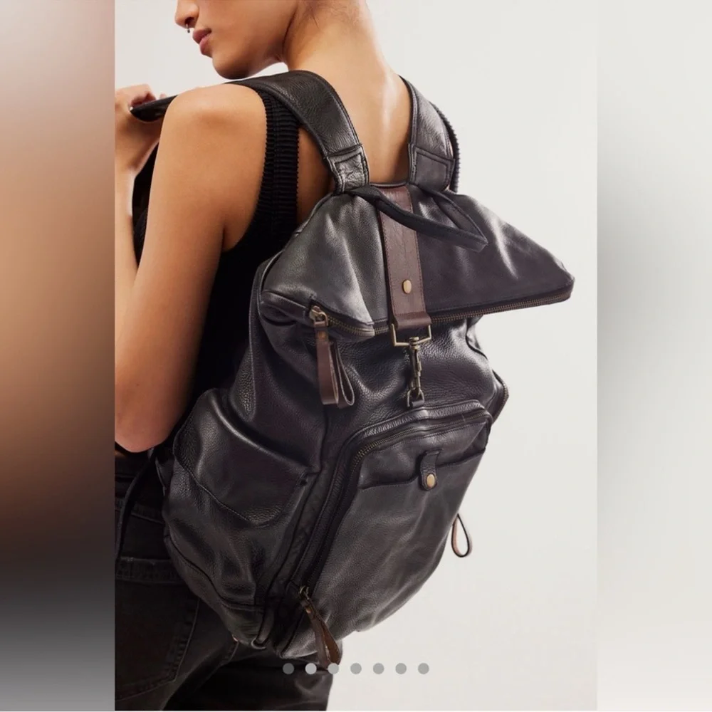 Leather Backpack - Black Men’s Everyday Backpack - Picture 1 of 9